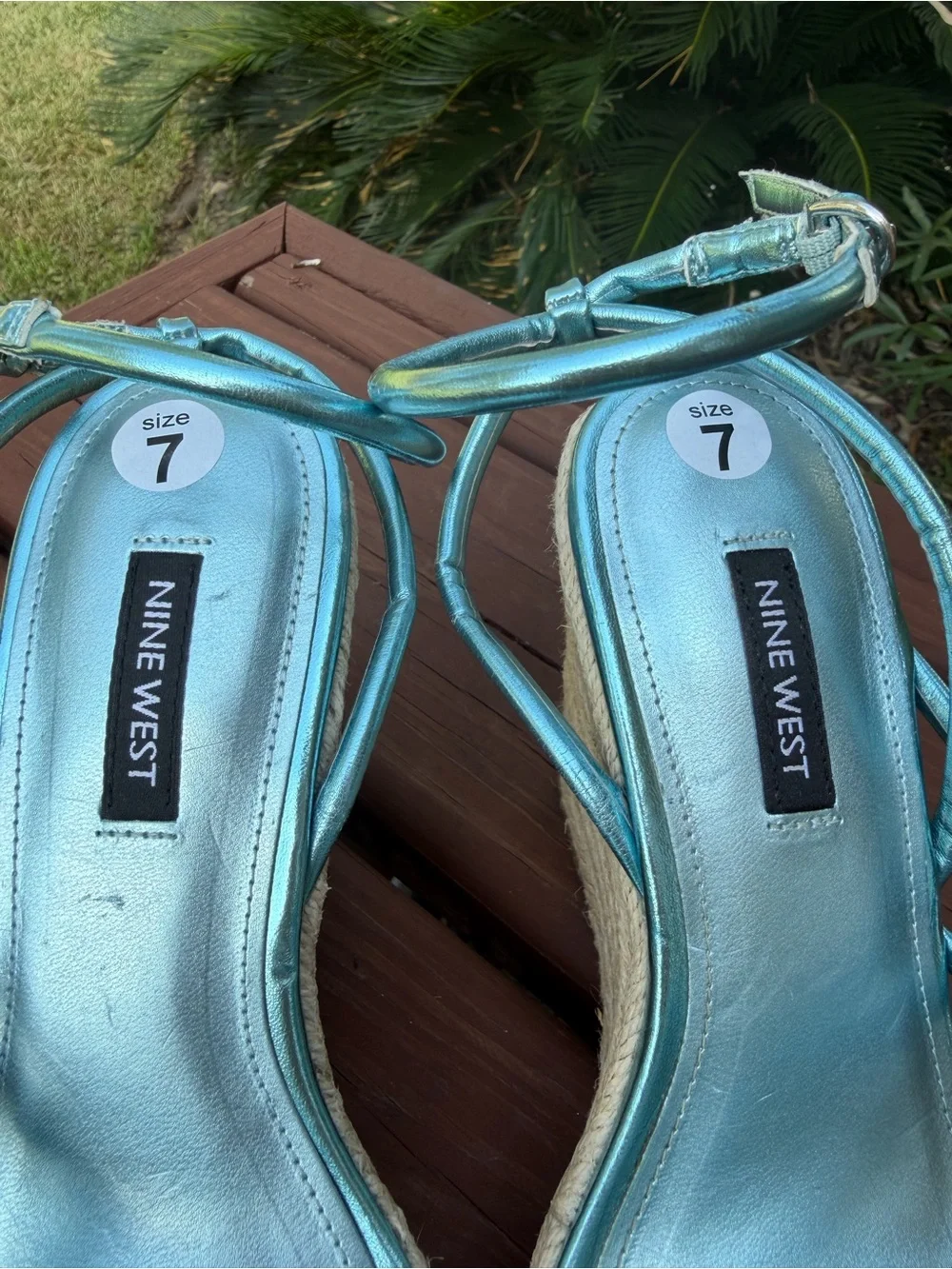Nine West Hipsta3 Metallic Blue Espadrille Wedge Sandals Size 7 $109
